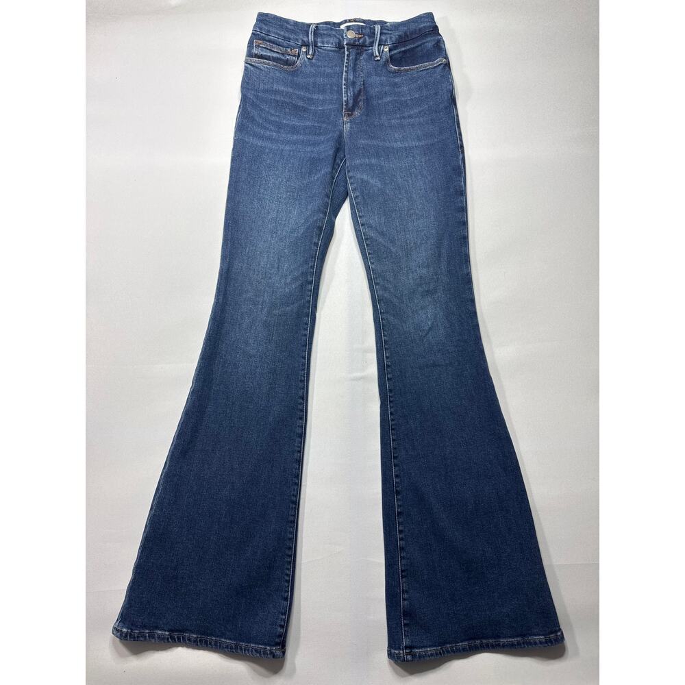 Good American Women's Split Pocket Flare Blue Jeans - Size 4/27 (27x33)